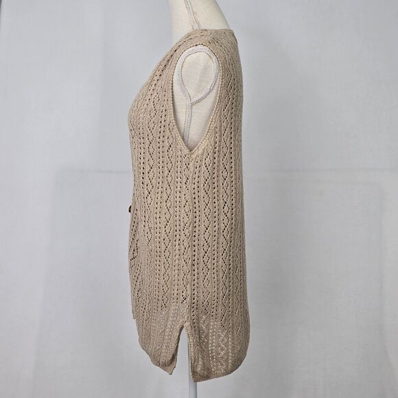 Valerie Stevens Women’s M Beige Linen Cotton Sleeveless Longline Cardigan Vest - Picture 2 of 14